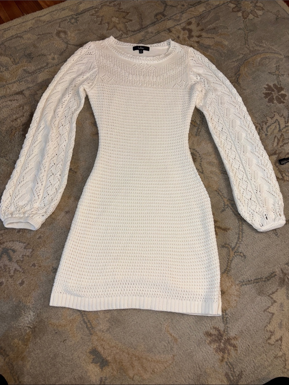 Lulu's Cream Open-Knit Sweater Dress